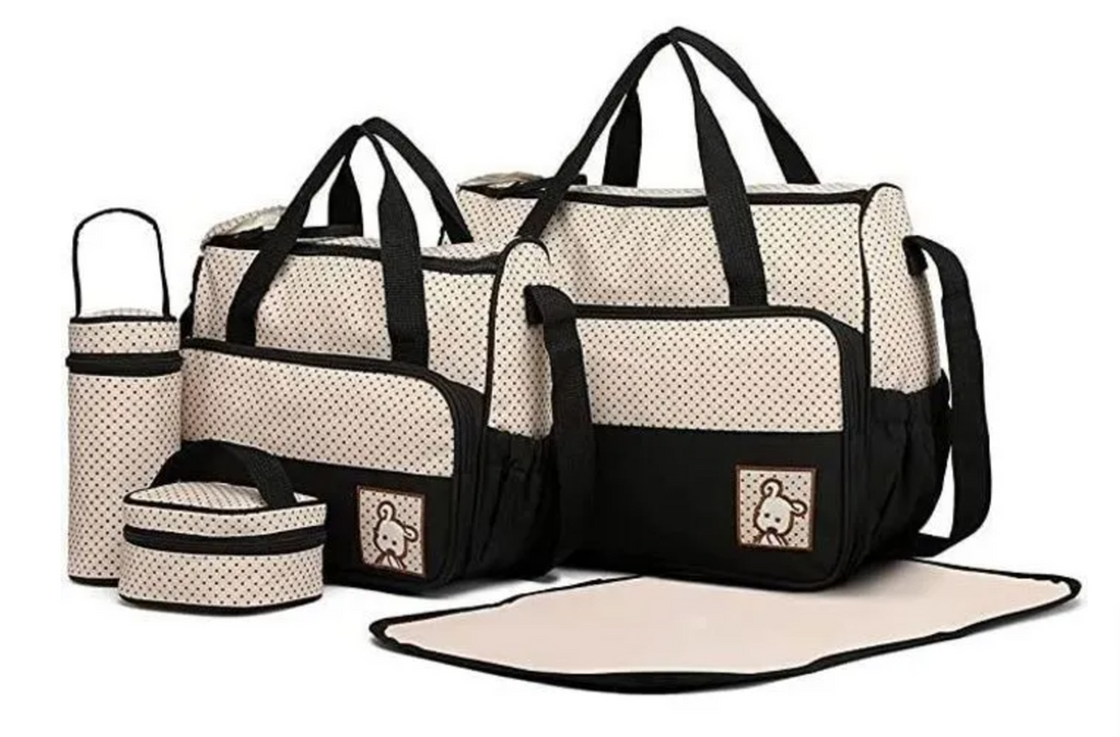 5pcs Sac à Langer pour Bébé avec Matelas à Langer Moustiquaire pour Bébé Grande Capacité Sac à Couches Multifonction