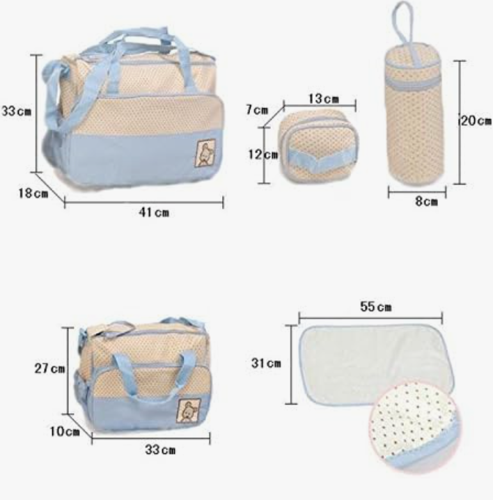 5pcs Sac à Langer pour Bébé avec Matelas à Langer Moustiquaire pour Bébé Grande Capacité Sac à Couches Multifonction