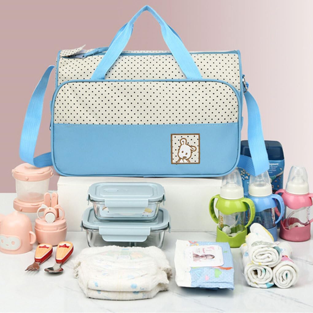 5pcs Sac à Langer pour Bébé avec Matelas à Langer Moustiquaire pour Bébé Grande Capacité Sac à Couches Multifonction