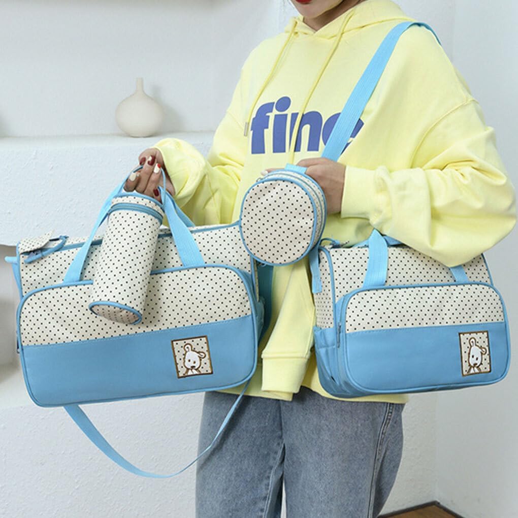 5pcs Sac à Langer pour Bébé avec Matelas à Langer Moustiquaire pour Bébé Grande Capacité Sac à Couches Multifonction