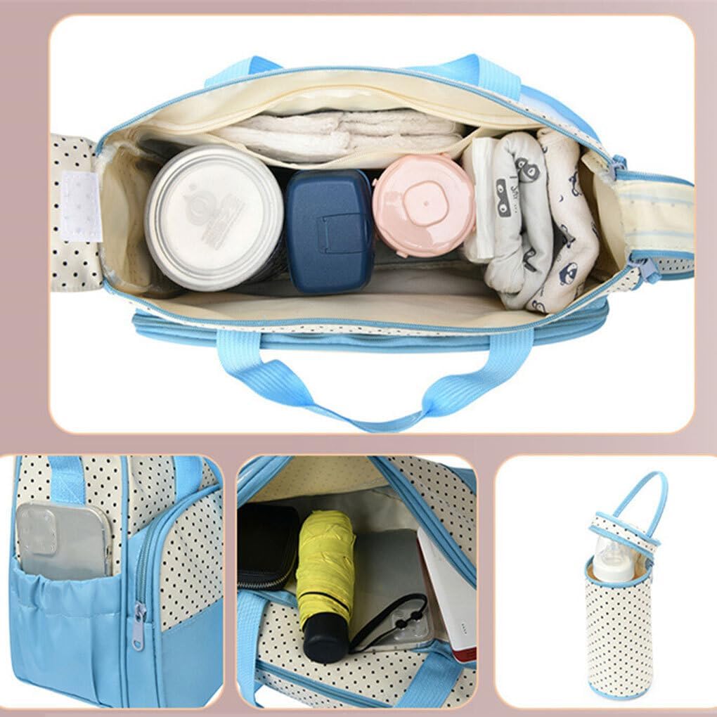 5pcs Sac à Langer pour Bébé avec Matelas à Langer Moustiquaire pour Bébé Grande Capacité Sac à Couches Multifonction