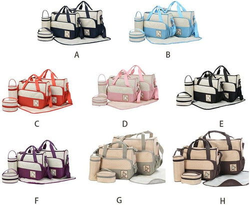 5pcs Sac à Langer pour Bébé avec Matelas à Langer Moustiquaire pour Bébé Grande Capacité Sac à Couches Multifonction